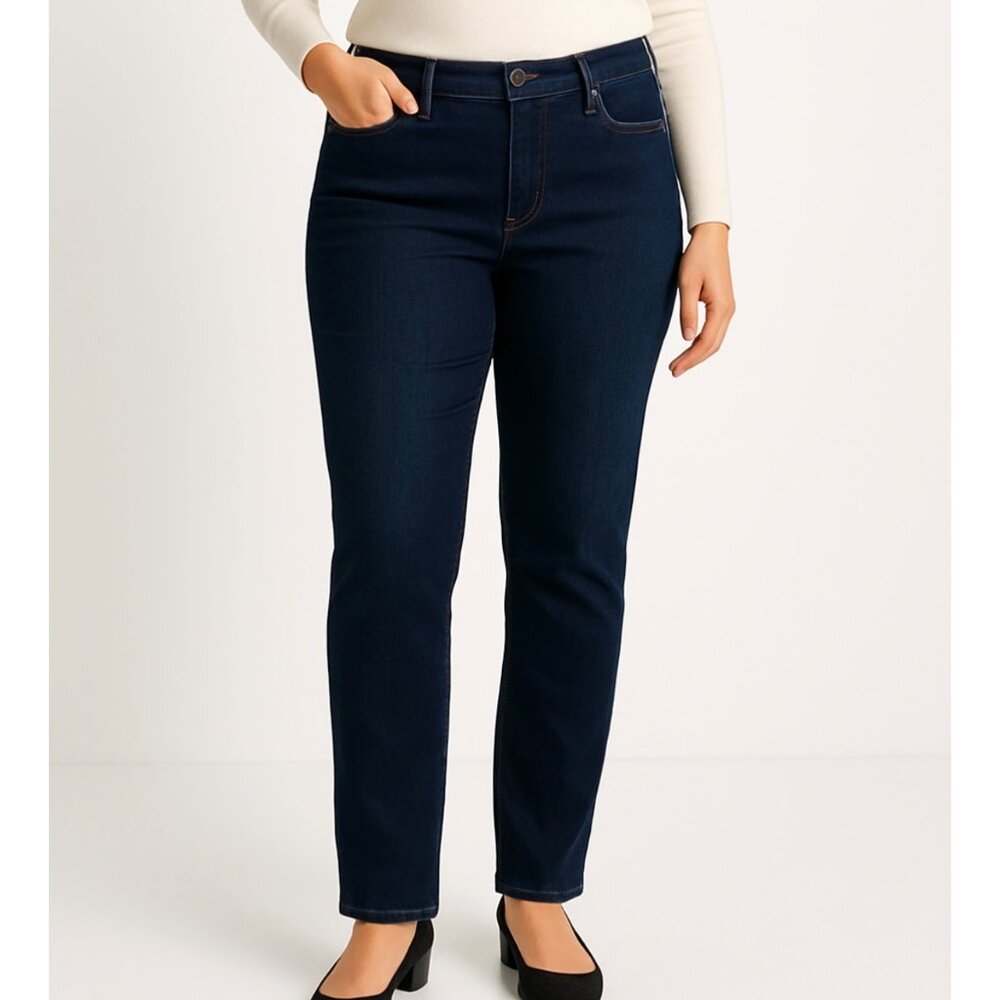 Polished Casual NYDJ Jeans Size 14 Lift Tuck Shaping Dark Wash Slim Straight Leg
